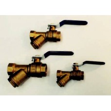 BRASS Y STRAINER + BALL VALVE, F/F, BSP THREADS, STAINLESS STEEL LEVER HANDLE (0)