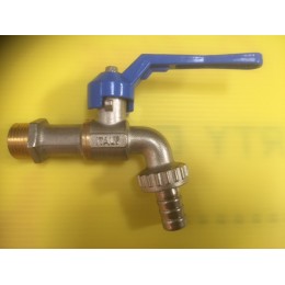 BIBCOCK, ANGLED BALL VALVE WITH HOSE UNION, 15MM, BLUE LEVER HANDLE 