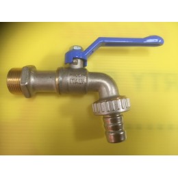 BIBCOCK, ANGLED BALL VALVE WITH HOSE UNION, 20MM, BLUE LEVER HANDLE 