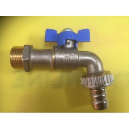 BIBCOCK, ANGLED BALL VALVE WITH HOSE UNION, 20MM, BLUE TEE HANDLE 