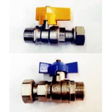 GAS BALL VALVES, BRASS, MALE/FEMALE WITH SWIVEL FEMALE END, TEE HANDLE, MADE IN ITALY  (4)