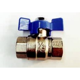 BALL VALVE, FEMALE/FEMALE, 1/2" (15MM), WITH BLUE TEE HANDLE