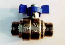 BALL VALVES, BRASS, MALE/MALE, WITH TEE HANDLE, BSP THREADS, MADE IN ITALY (4)