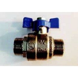 BALL VALVE, MALE/MALE, 1/2" (15mm), BLUE TEE HANDLE 