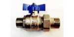 BALL VALE MALE/MALE UNION, 3/4" (20MM), WITH BLUE TEE HANDLE