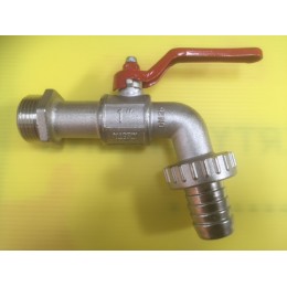 BIBCOCK, ANGLED BALL VALVE WITH HOSE UNION, 25MM, RED LEVER HANDLE 