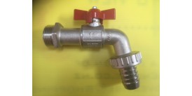 BIBCOCK, ANGLED BALL VALVE WITH HOSE UNION, 25MM, RED TEE HANDLE 
