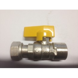 GAS BALL VALVE, FEMALE/FEMALE SWIVEL, WITH YELLOW TEE HANDLE