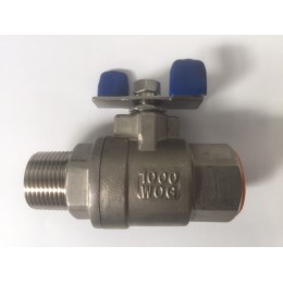 SS316 Ball Valve, 25mm, Male/Female, Tee Handle, 1000wog, BSPT Tapered Threads
